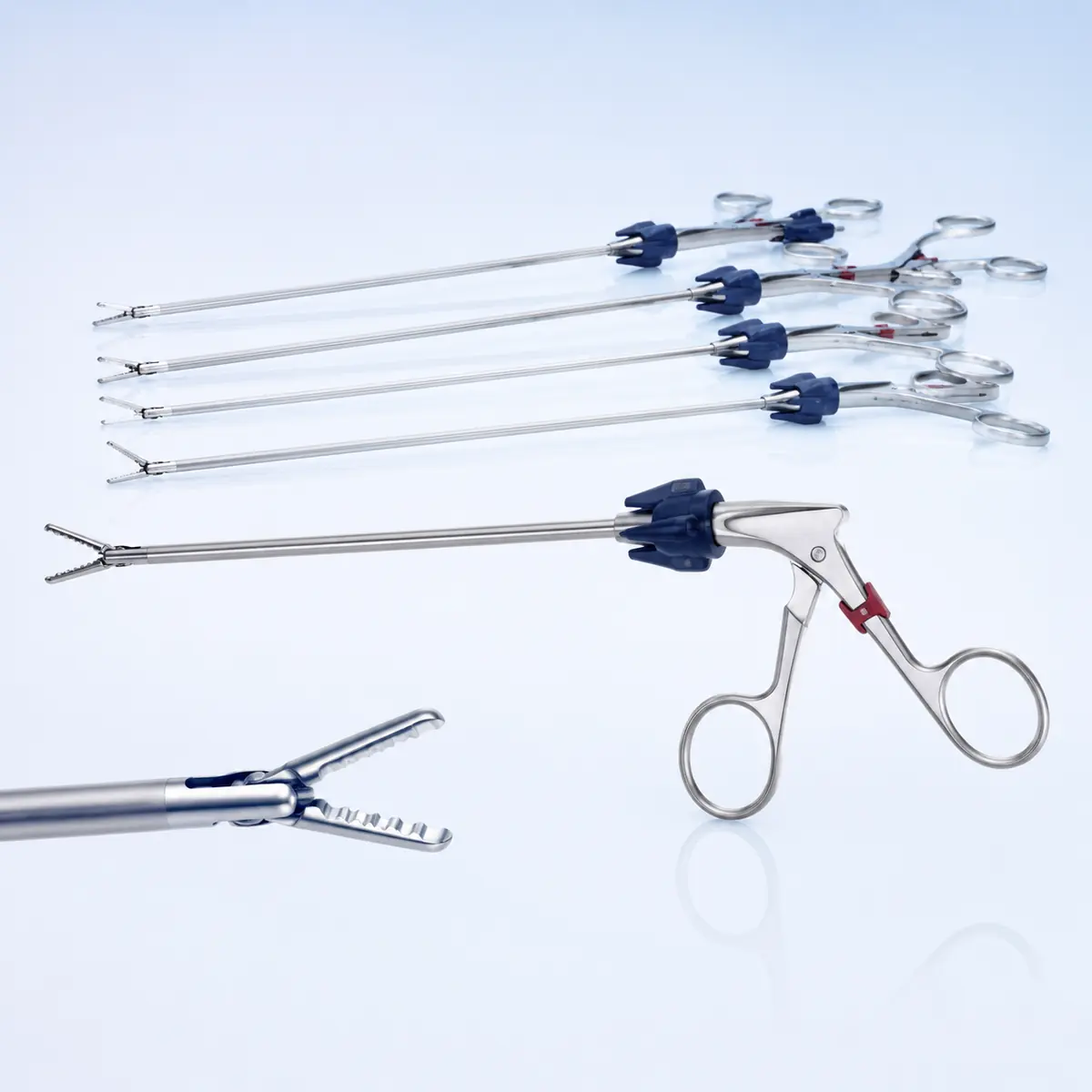 Laparoscopic Tenaculum Forceps surgical instrument on a clean clinical blue background