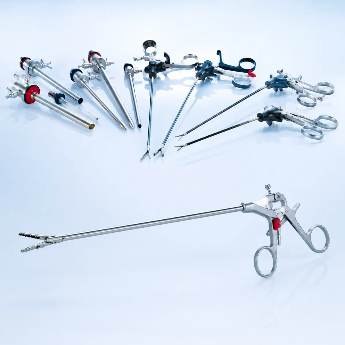 Minilap Alligator surgical instrument on a clean clinical blue background