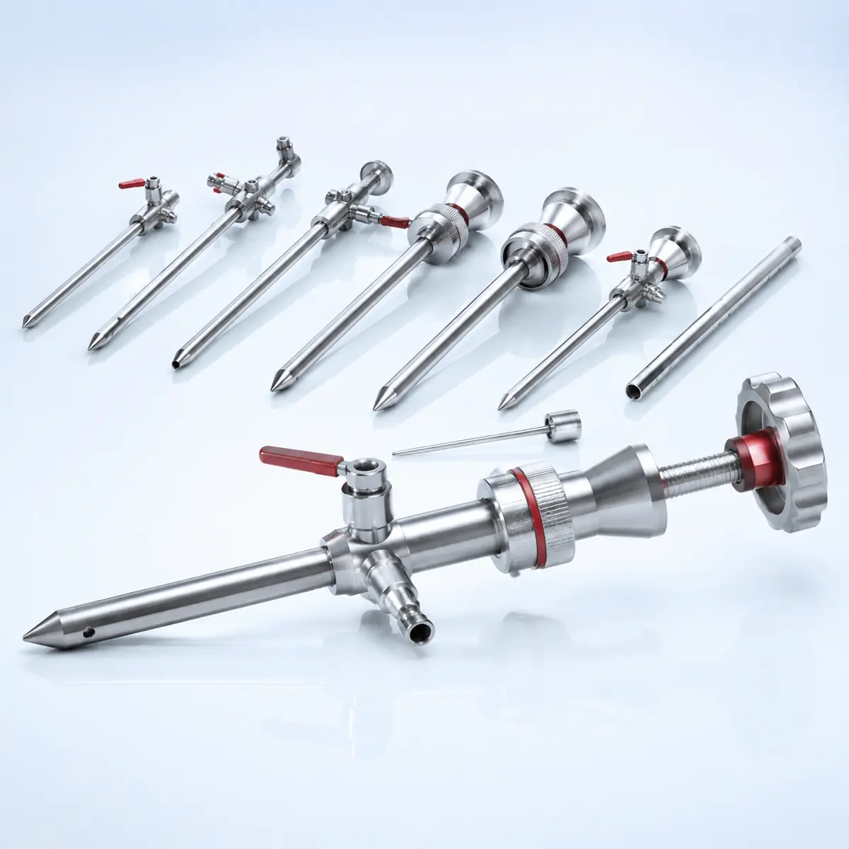 Trocar Reducer surgical instrument on a clean clinical blue background